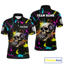 Load image into Gallery viewer, Personalized Funny Skull Colorful Paint Dart Shirt For Men Custom Darts Team Jersey Polo &amp; 1/4 Zip TDM4213