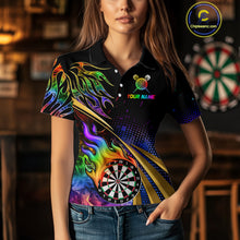 Load image into Gallery viewer, Personalized Colorful Flame Darts Shirt For Women Custom Darts League Team Jerseys Polo &amp; 1/4 Zip TDM4215