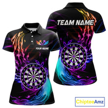 Load image into Gallery viewer, Personalized Purple Blue Dartboard Flame Dart Shirt For Women Custom Darts League Team Jerseys TDM4216