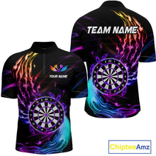 Load image into Gallery viewer, Personalized Purple Blue Dartboard Flame Dart Shirt For Men Custom Darts League Team Jerseys TDM4216