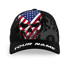 Load image into Gallery viewer, American Flag Skull 8 Ball Billiard Cap For Pool Player Custom Patriotic Billiard Hats TDM4597