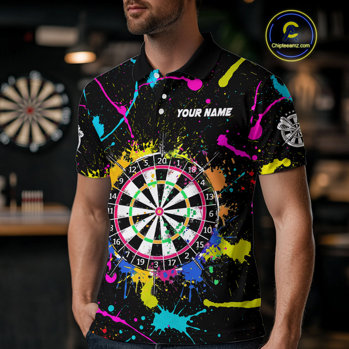 Funny Colorful Paint Darts Jersey For Men Custom Polo & Quarter Zip Darts Team Shirts Outfit TDM4602
