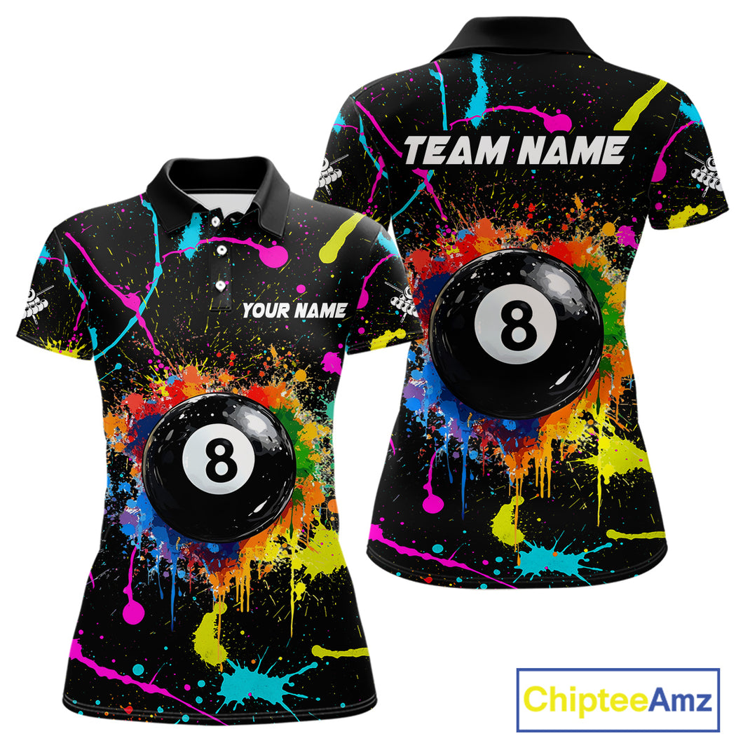 Funny 8 Ball Pool Colorful Paint Splash Custom Billiard Shirt For Women, Billiard Team Jersey Outfit TDM4603