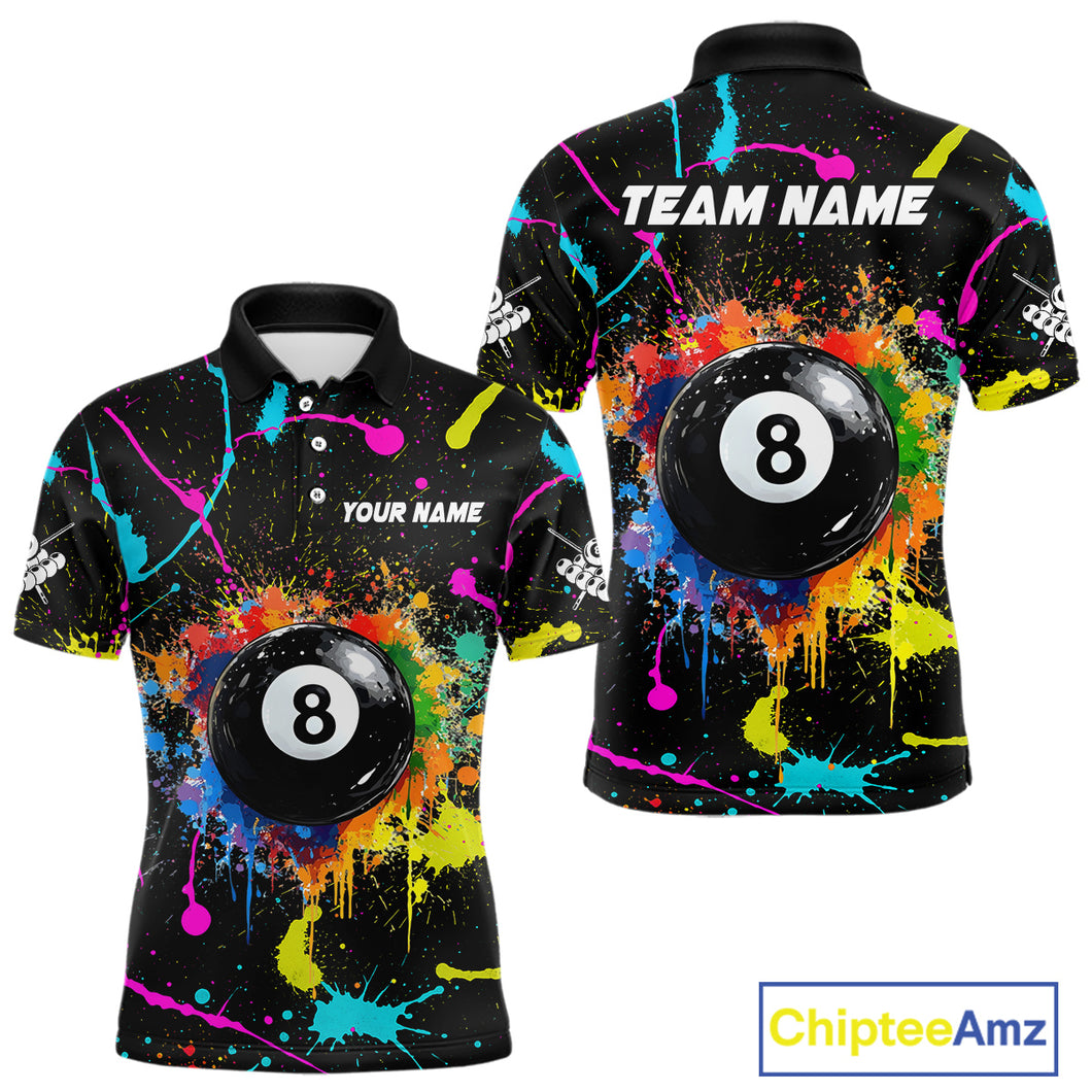 Funny 8 Ball Pool Colorful Paint Splash Custom Billiard Shirt For Men, Billiard Team Jersey Outfit TDM4603