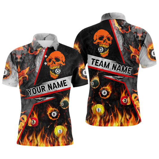 Personalized Pool 8 Ball Skull On Fire 3D Full Printing Billiard Polo Shirts For Men TDM0127