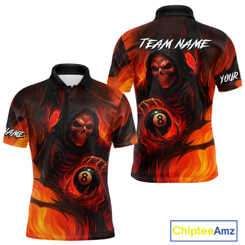 Orange Flaming Grim Reaper 8 Ball Billiard Shirt For Men Custom Halloween Pool Team Shirt Outfit TDM4811