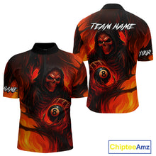 Load image into Gallery viewer, Orange Flaming Grim Reaper 8 Ball Billiard Shirt For Men Custom Halloween Pool Team Shirt Outfit TDM4811