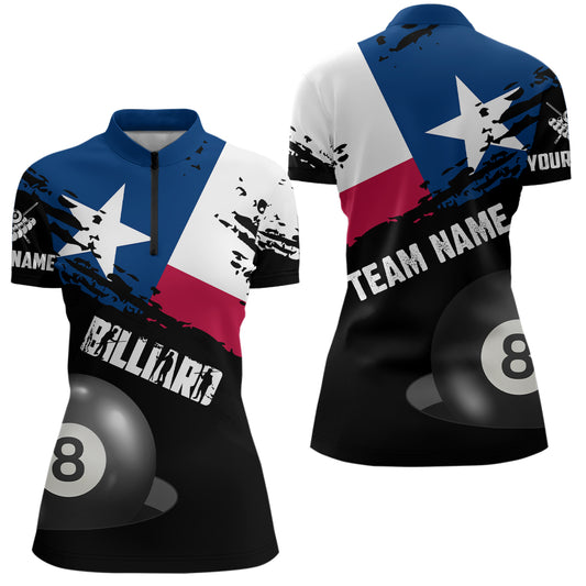 Personalized Texas Flag Billiard Games Women Quarter-Zip Shirts, Billiard Texas Sport Shirts TDM0935