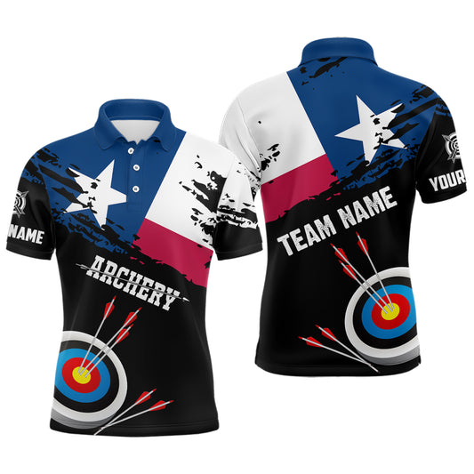 Custom Grunge Texas Archery Men Polo Shirts, Texas Flag Shirts For Archers, Archery 3d Target Shirt TDM0937
