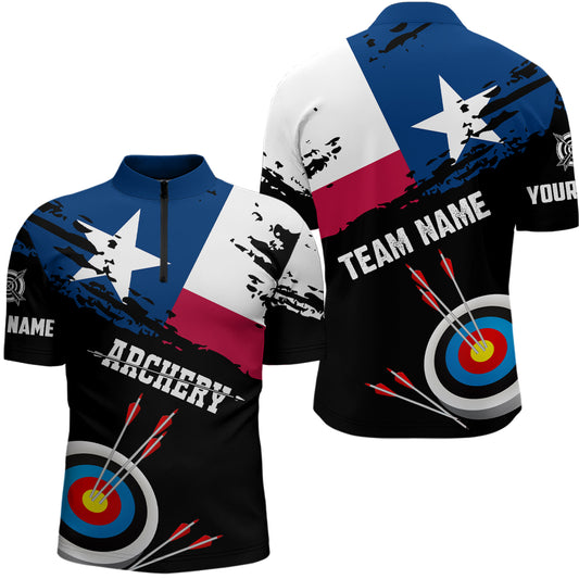 Customized Grunge Texas Archery Men Quarter-Zip Shirts, Best Texas Flag Shirts For Archers TDM0937