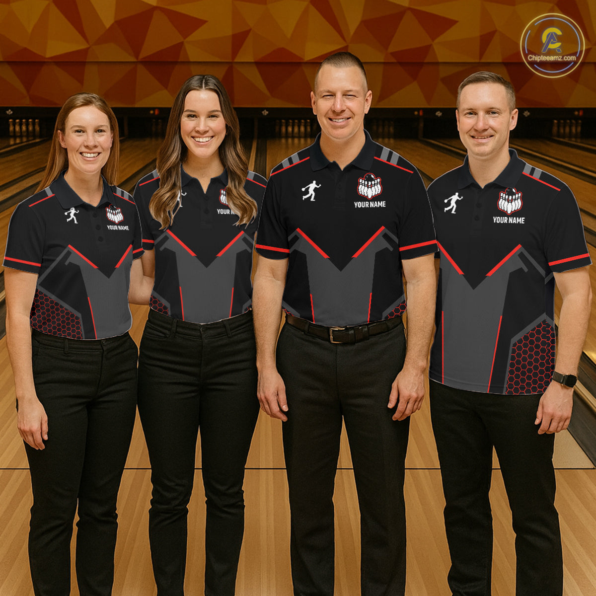 Personalized Bowling Jersey For Women Custom Black And Red Bowling Team Shirt Polo & 1/4 Zip TDM6116