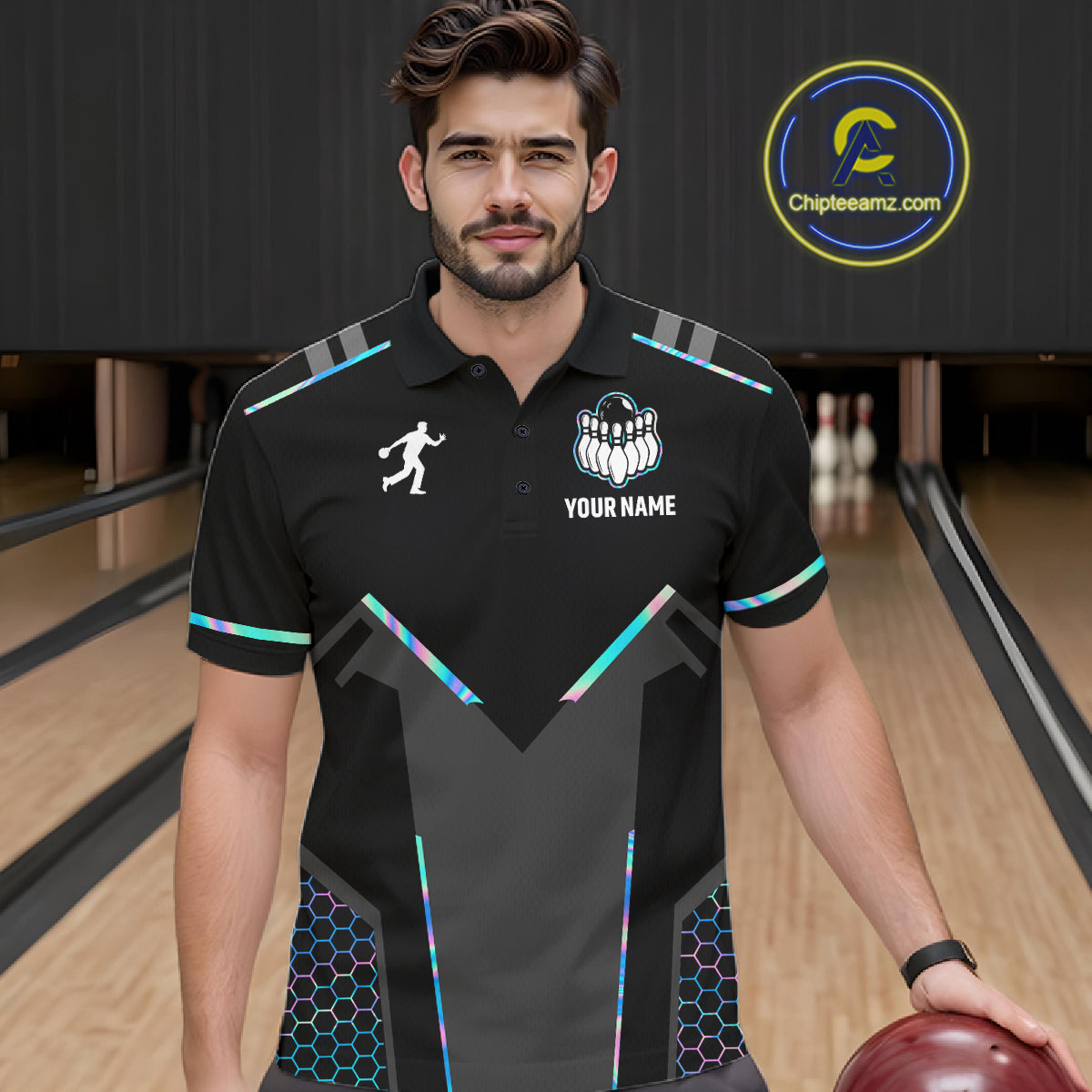 Personalized Holographic Bowling Jersey For Men Custom Bowling Team Shirts Polo & Quarter Zip TDM6118