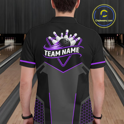 Personalized Bowling Jersey For Men, Custom Black And Purple Bowling Team Shirt Polo & 1/4 Zip TDM6547
