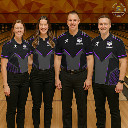 Personalized Bowling Jersey For Men, Custom Black And Purple Bowling Team Shirt Polo & 1/4 Zip TDM6547