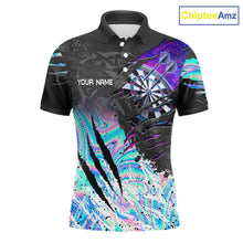 Load image into Gallery viewer, Custom holographic dartboard eagle darts team jersey polo shirt for men featuring a holographic eagle and dartboard design, premium custom darts league apparel.