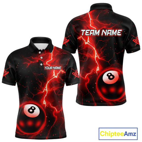 Red And Black 8 Ball Striking Thunder Lightning Billiard Shirt For Men Custom Pool Team Jerseys TDM4388