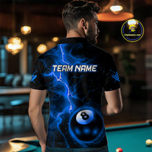 Load image into Gallery viewer, Blue And Black 8 Ball Striking Thunder Lightning Billiard Shirt For Men Custom Pool Team Jerseys TDM4389