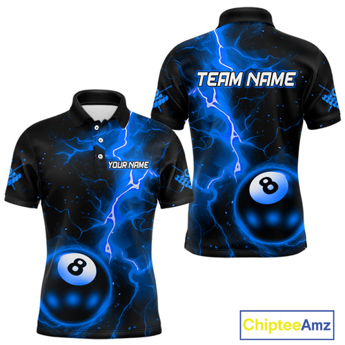 Blue And Black 8 Ball Striking Thunder Lightning Billiard Shirt For Men Custom Pool Team Jerseys TDM4389