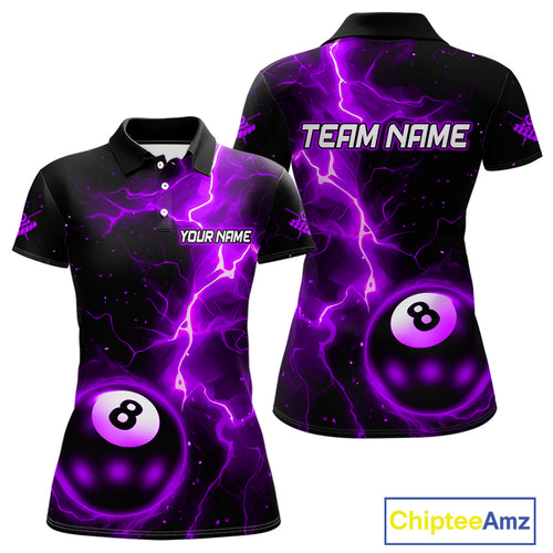 Purple And Black 8 Ball Striking Thunder Lightning Billiard Shirt For Women Custom Pool Team Jerseys TDM4390