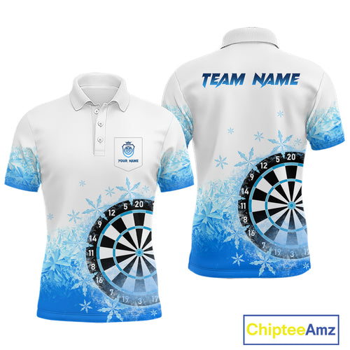 Blue Icy Frozen Darts Shirts With Pocket For Men Custom Darts Team Jerseys TDM4035