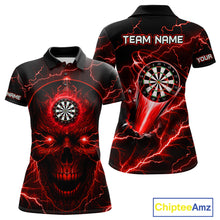 Load image into Gallery viewer, Personalized Red Darts Skull Shirt For Women Custom Polo &amp; 1/4 Zip Lightning Thunder Darts Jersey TDM4621