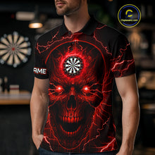Load image into Gallery viewer, Personalized Red Darts Skull Shirt For Men Custom Polo &amp; 1/4 Zip Lightning Thunder Darts Jersey TDM4621