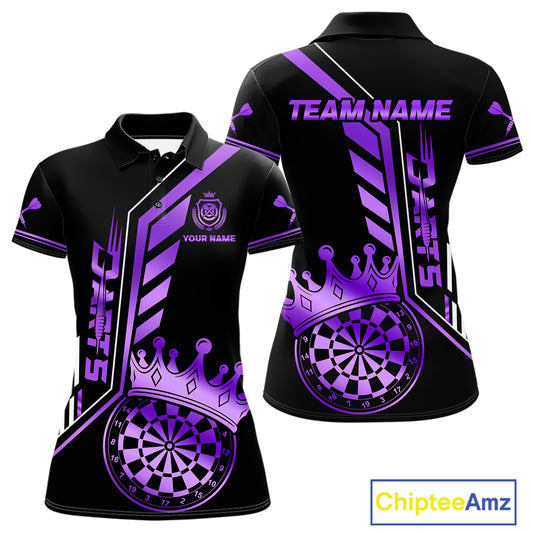 Black And Purple Funny Crown Darts Shirt Polo & 1/4 Zip For Women Custom Darts League Team Jersey TDM4822