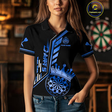 Load image into Gallery viewer, Black And Blue Funny Crown Darts Shirt Polo &amp; 1/4 Zip For Women Custom Darts League Team Jersey TDM4823