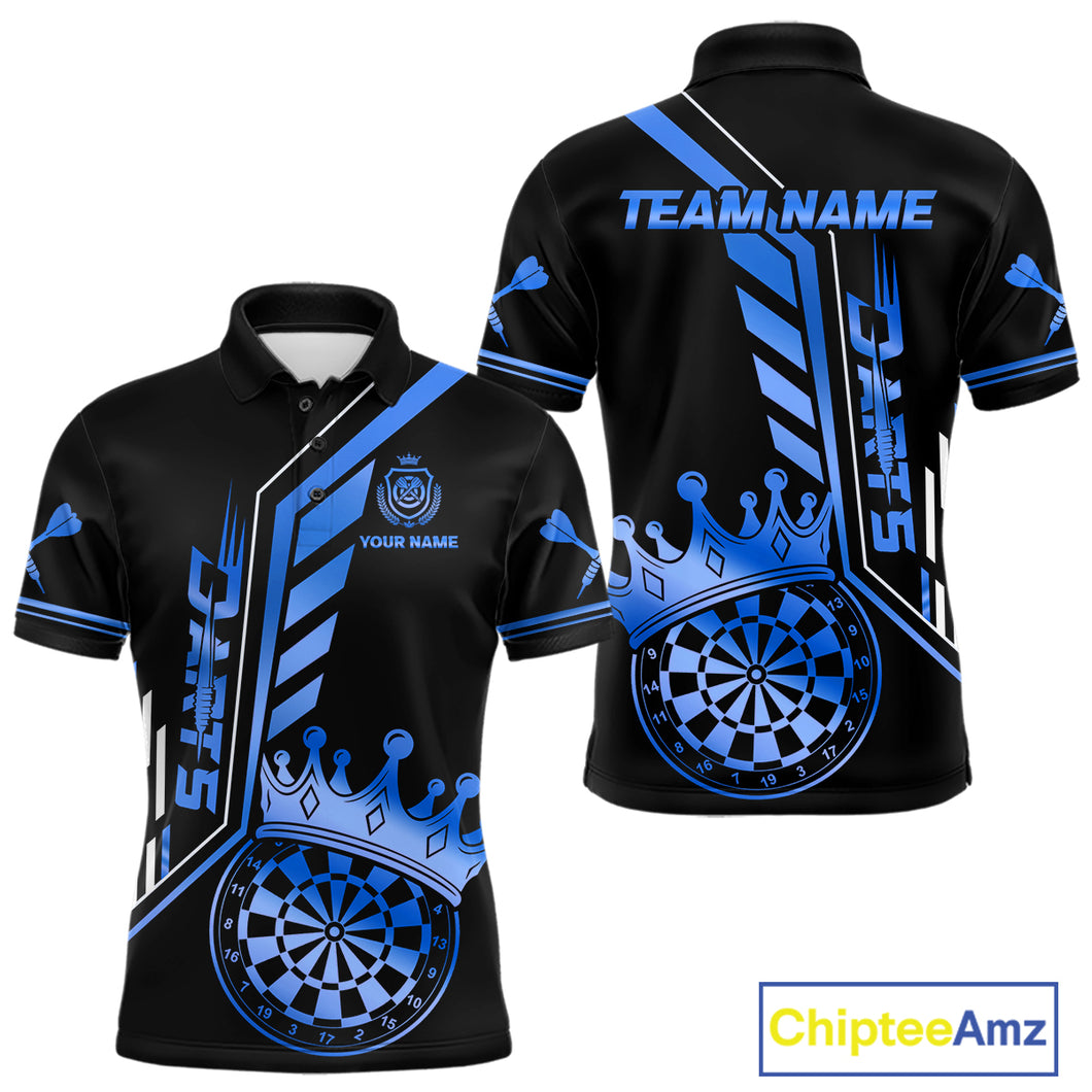 Black And Blue Funny Crown Darts Shirt Polo & 1/4 Zip For Men Custom Darts League Team Jersey TDM4823