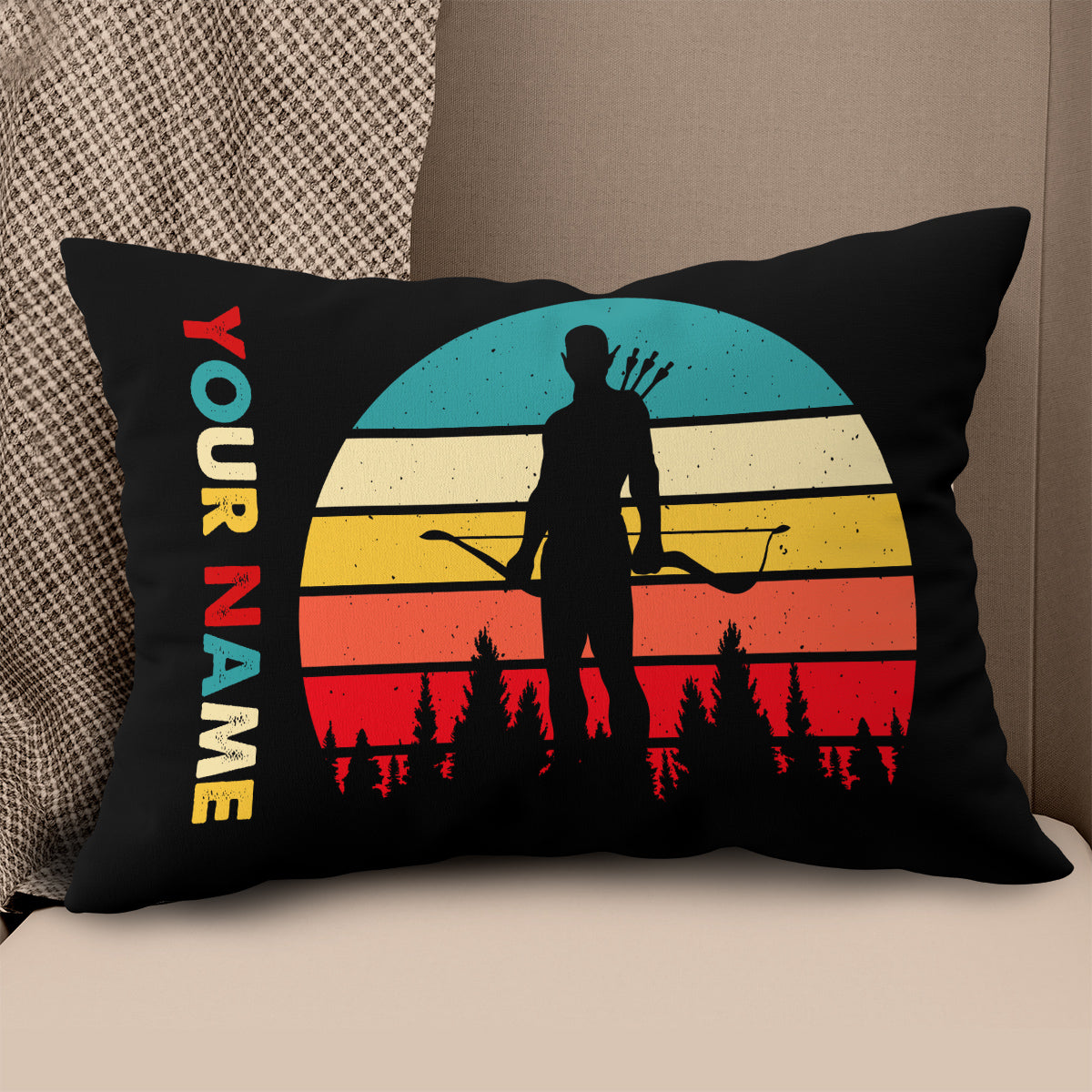 Funny Archer Retro Vintage Style Personalized Name Archery Throw Pillows TDM0775