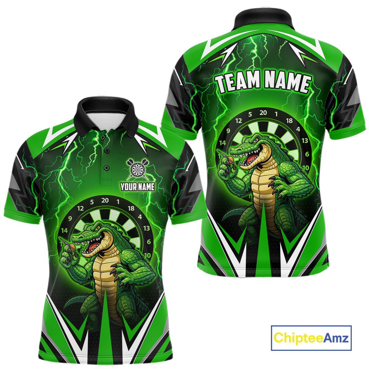 Green Funny Alligator Darts Shirt For Men Custom Lightning Darts Team Jersey Polo & 1/4 Zip TDM5966