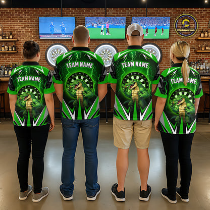 Green Funny Alligator Darts Shirt For Men Custom Lightning Darts Team Jersey Polo & 1/4 Zip TDM5966