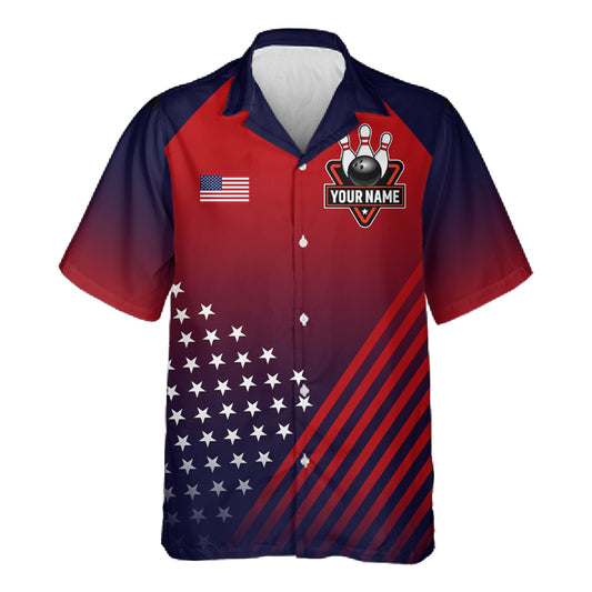American Flag Hawaiian Bowling Shirt For Men Women Custom Patriotic Bowling Team Jersey |Red TDM5970