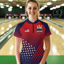 Load image into Gallery viewer, American Flag Bowling Jersey For Women Custom Patriotic Bowling Shirt Team Polo &amp; 1/4 Zip |Red TDM5970