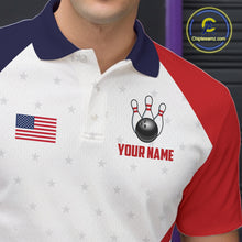 Load image into Gallery viewer, American Flag Bowling Jersey For Men Custom Patriotic Bowling Shirt Team Polo &amp; 1/4 Zip |White TDM5971