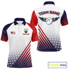Load image into Gallery viewer, American Flag Bowling Jersey For Men Custom Patriotic Bowling Shirt Team Polo &amp; 1/4 Zip |White TDM5971