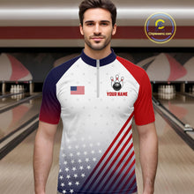 Load image into Gallery viewer, American Flag Bowling Jersey For Men Custom Patriotic Bowling Shirt Team Polo &amp; 1/4 Zip |White TDM5971