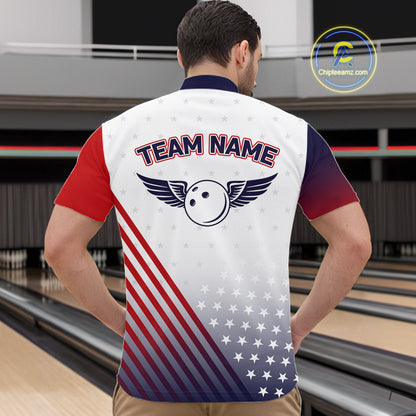 American Flag Bowling Jersey For Men Custom Patriotic Bowling Shirt Team Polo & 1/4 Zip |White TDM5971