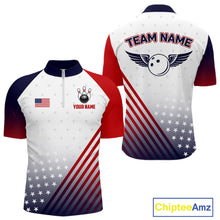 Load image into Gallery viewer, American Flag Bowling Jersey For Men Custom Patriotic Bowling Shirt Team Polo &amp; 1/4 Zip |White TDM5971