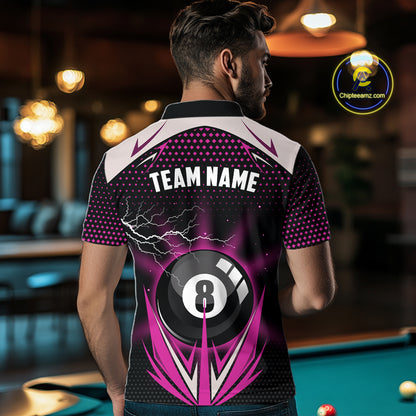 Pink 8 Ball Pool Billiard Jersey For Men Custom Lightning Billiard Team Shirt Polo & Quarter Zip TDM6134
