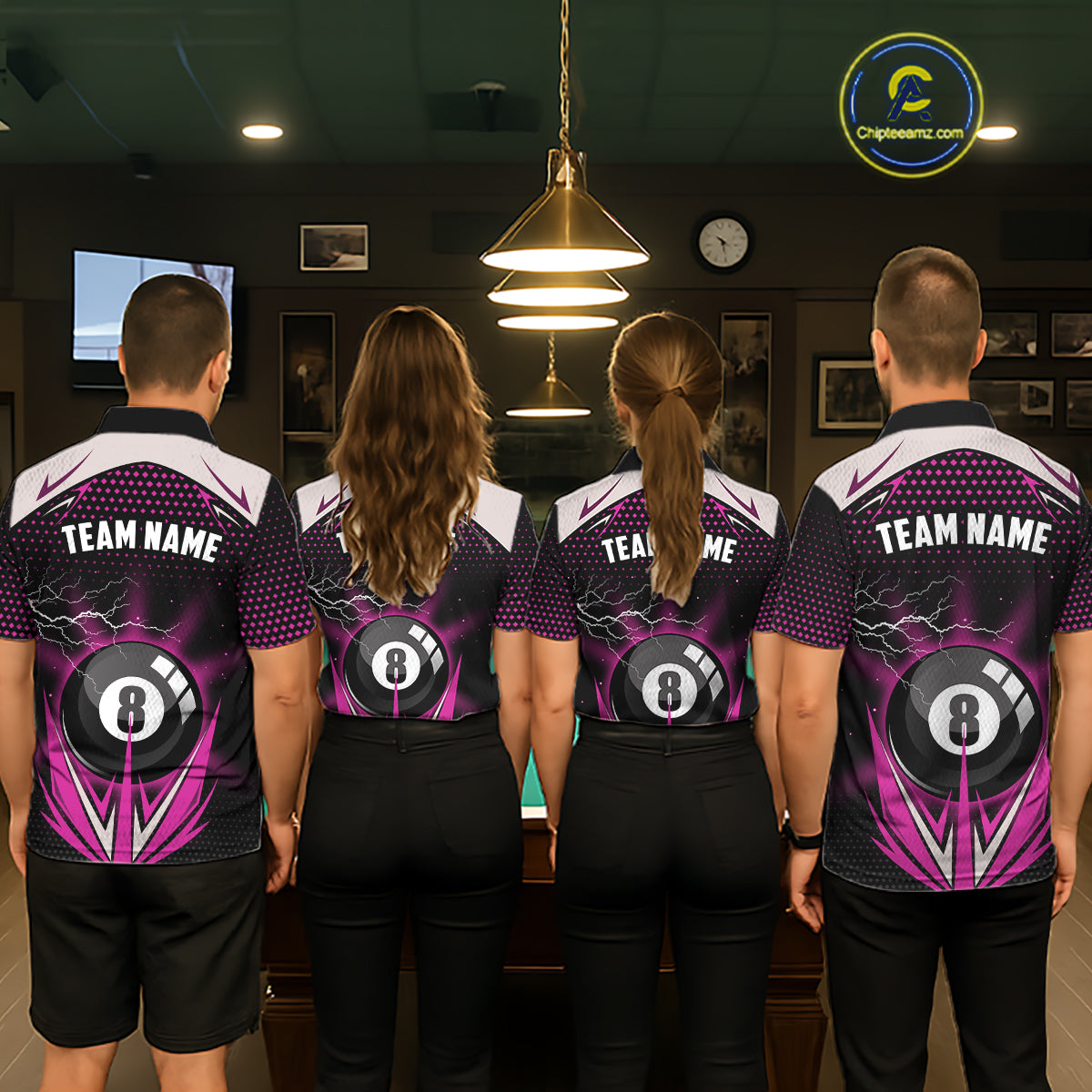 Pink 8 Ball Pool Billiard Jersey For Men Custom Lightning Billiard Team Shirt Polo & Quarter Zip TDM6134