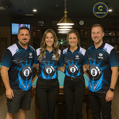 Blue 8 Ball Pool Billiard Jersey For Women Custom Lightning Billiard Team Shirt Polo & Quarter Zip TDM6135