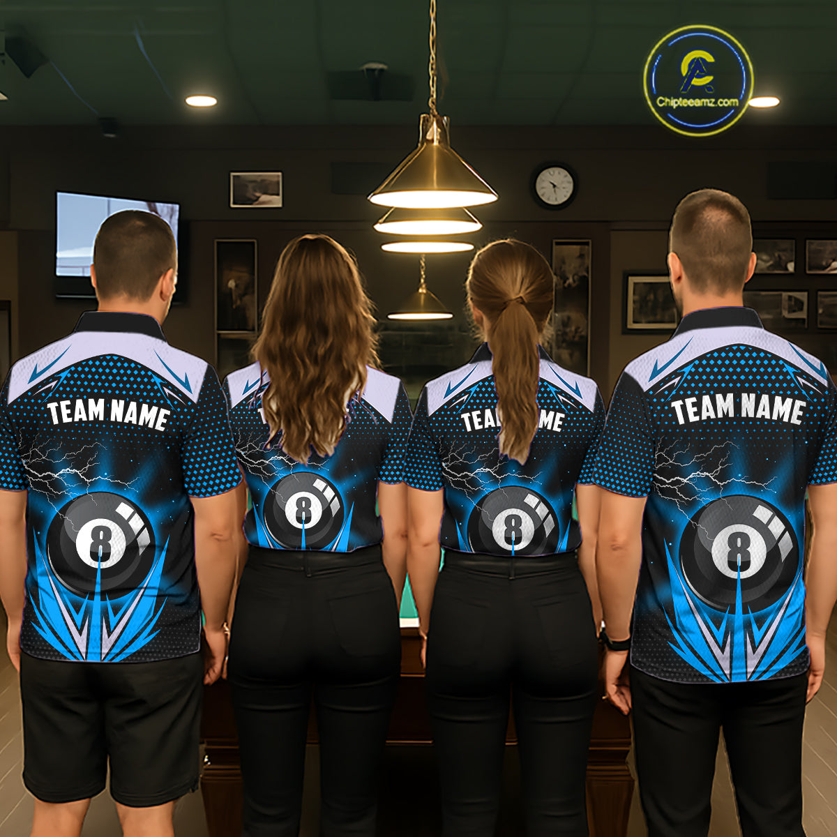 Blue 8 Ball Pool Billiard Jersey For Women Custom Lightning Billiard Team Shirt Polo & Quarter Zip TDM6135