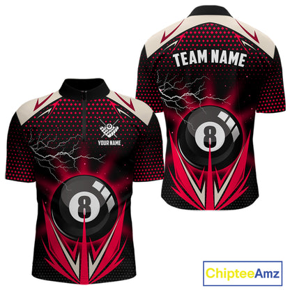 Red 8 Ball Pool Billiard Jersey For Men Custom Lightning Billiard Team Shirt Polo & Quarter Zip TDM6136