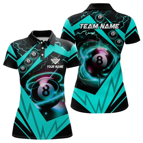 Turquoise 8 Ball Pool Billiard Jersey For Women Custom Billiard Polo Shirt Team League Billiard Shirt TDM1487