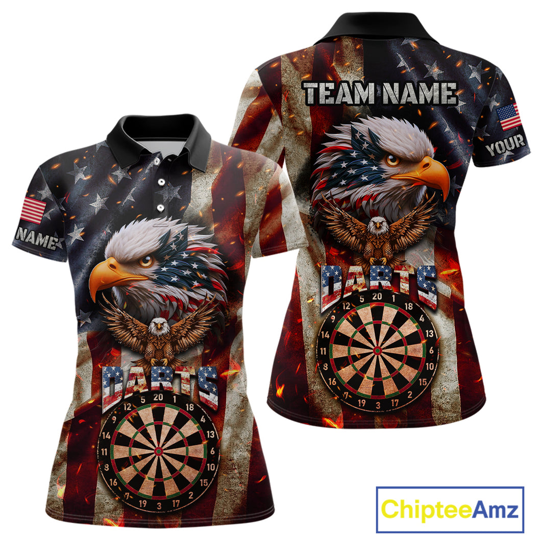 Vintage American Flag Eagle Dart Shirt For Women Custom Patriotic Darts Team Jersey Polo & 1/4 Zip TDM4044