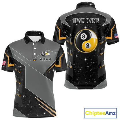 Personalized Yin and Yang 8 Ball 9 Ball Pool Billiard Polo Shirt Featuring a Balanced Custom Design for Pool League Players, Team Competition, and Tournament Events