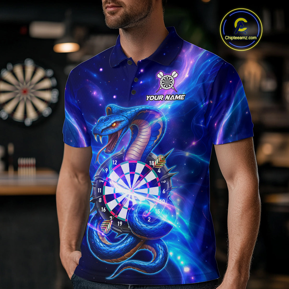 Galaxy Blue Custom Cobra Snake Darts Shirt For Men, Darts League Jersey Team Polo & 1/4 Zip TDM5274