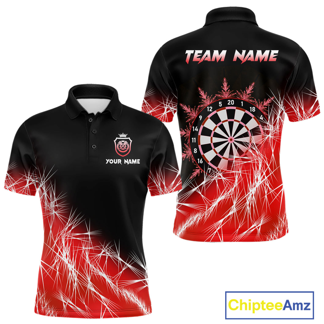 Red Icy Lights Men Darts Polo & Quarter Zip Custom Dart Shirts For Team Darts Jerseys Outfit TDM4640