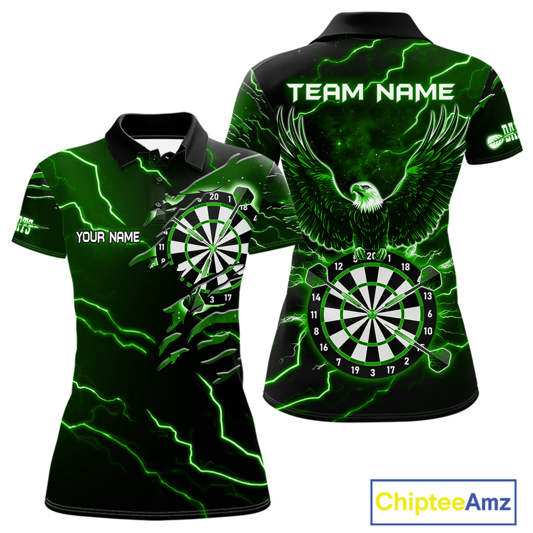 Personalized Thunder Lightning Eagle Green Darts Shirt Polo & Quarter Zip For Women Dart Team Jersey TDM4834